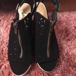 Black Zipped Up Wedges